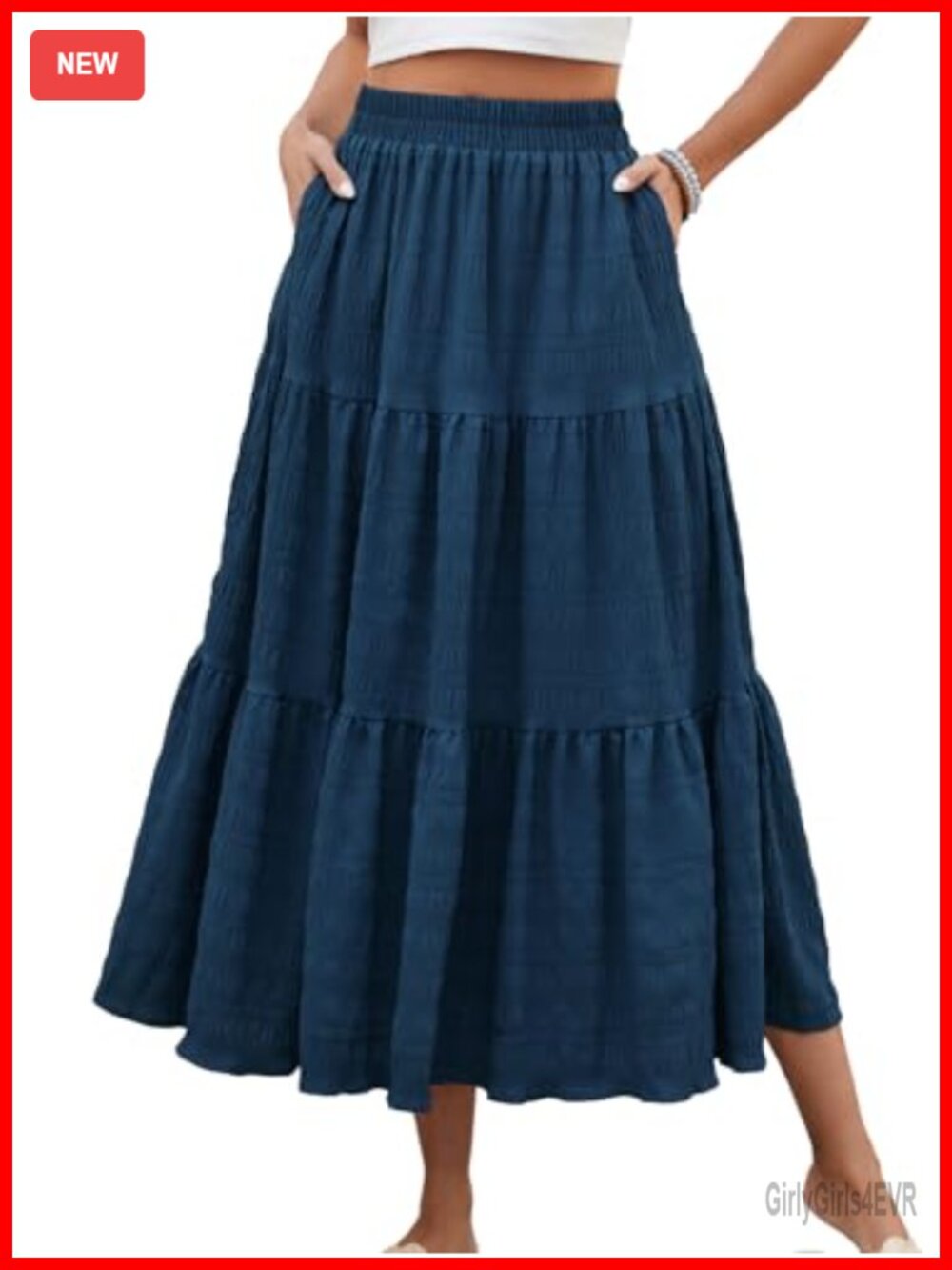 Women's Smocked Tiered Maxi Skirt A-Line Flowy High Waisted with Pockets